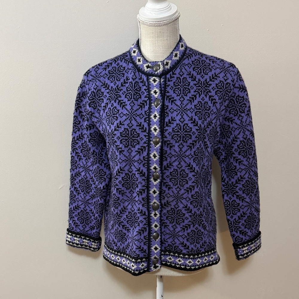 L.L. Bean Purple and Black Fair Isle Button Cardigan